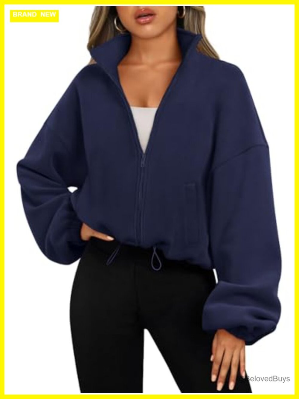 AUTOMET Fleece Jacket Zip Up Oversized Cropped Sweatshirt
